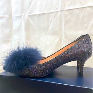 Kate Spade Glitter Vero Heels with Blue Pom-Pom